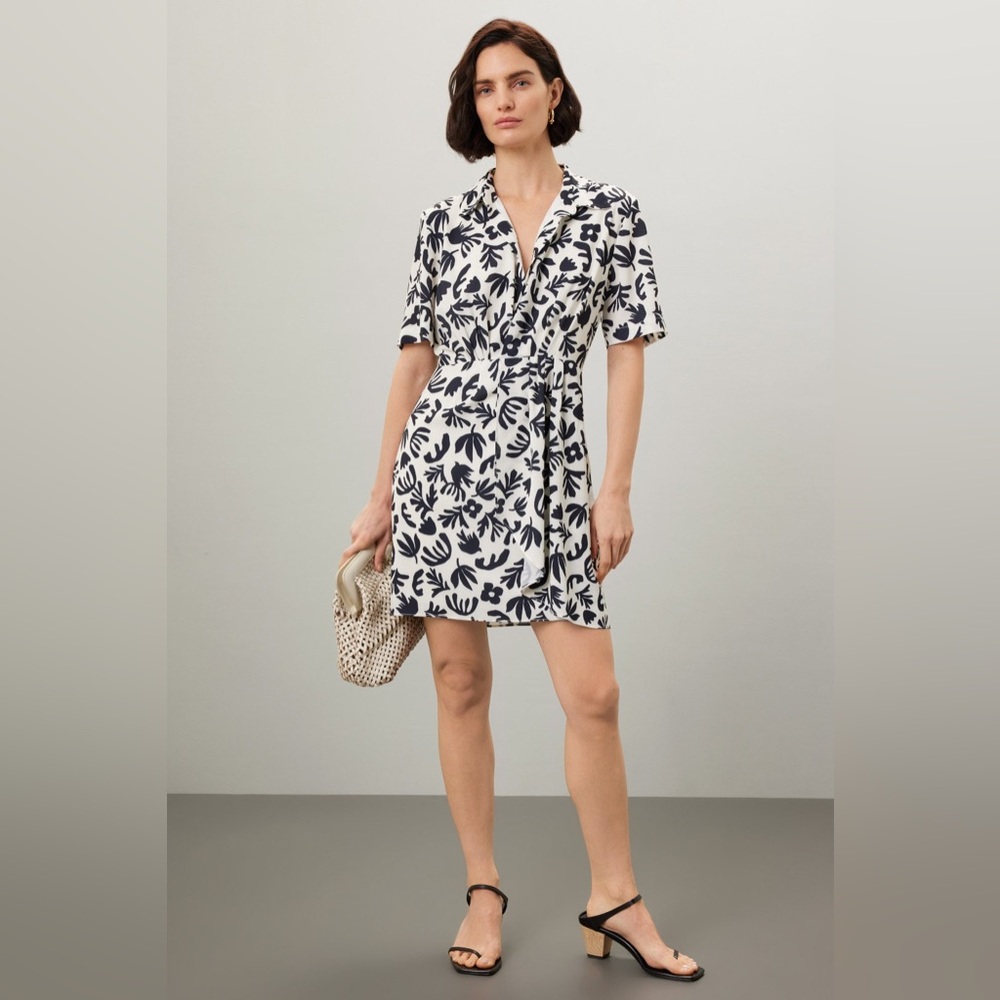 Donna Morgan Black and White Leaf Print Mini Dress sz 4